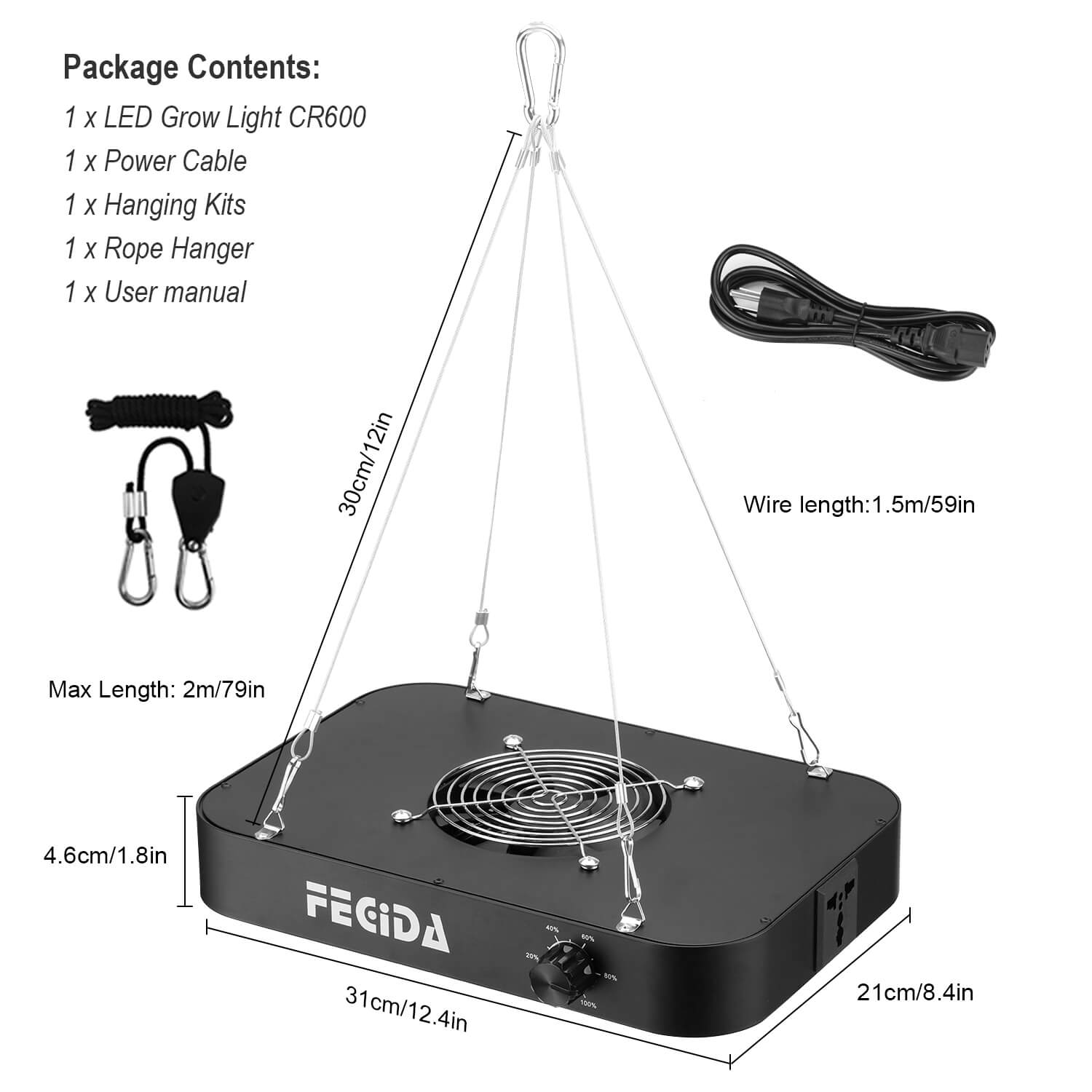 CR600 130W 2 2 ft 1000W Equivalent LED Grow Light FECiDA Grow